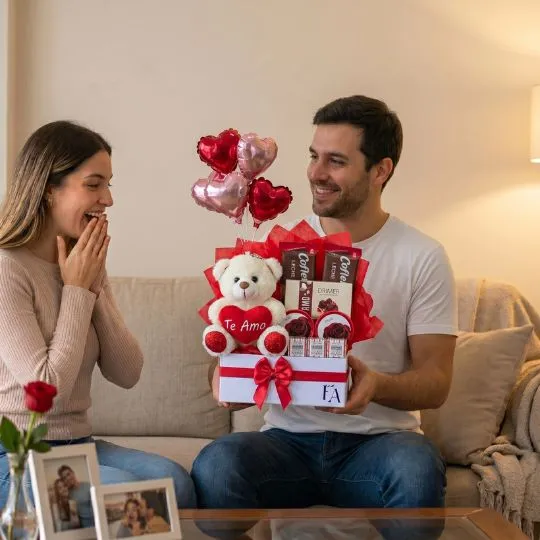 Box con peluche globos y chocolates red